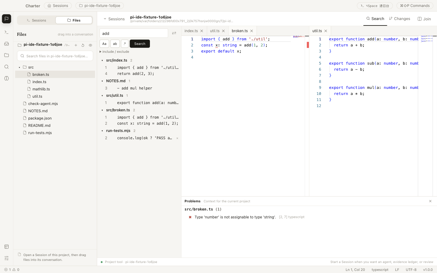 Project-wide search results for 'add' grouped by file, with match counts and include/exclude filters.