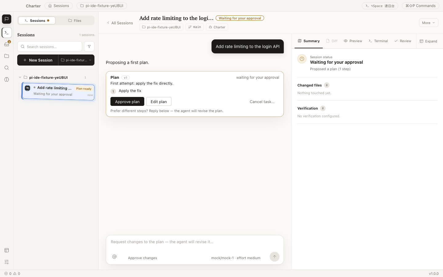 Act two — Plan: the agent proposes a two-step plan and waits for approval; Approve plan and Edit plan buttons.